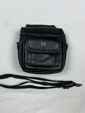 Icon Black Faux Leather Small Camera Bag Case with Detachable Shoulder Strap